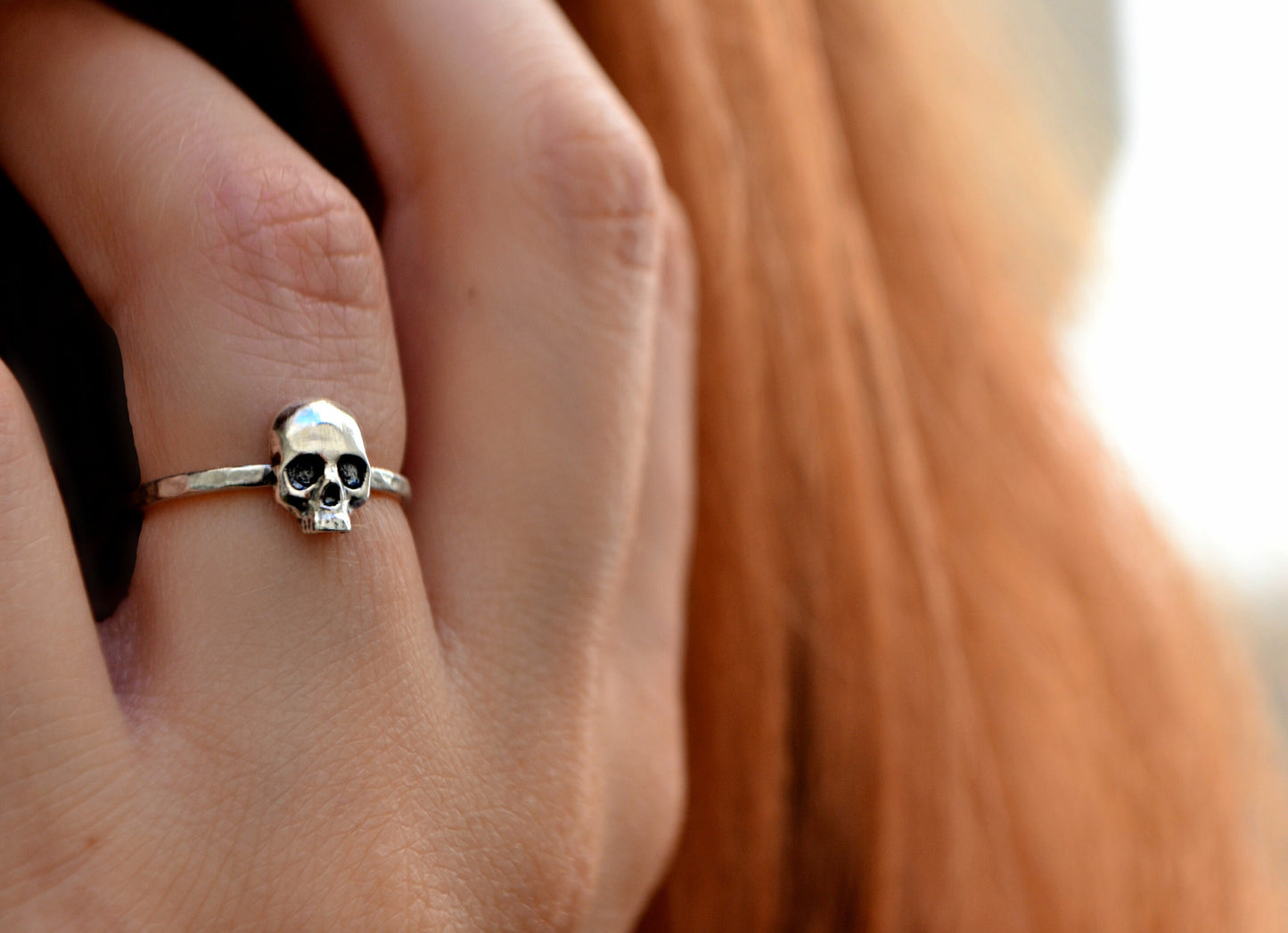 Memento Mori Skull Ring Gothic Ring, Stacking Sterling Silver Goth Punk Jewelry Skeleton Ring Unisex