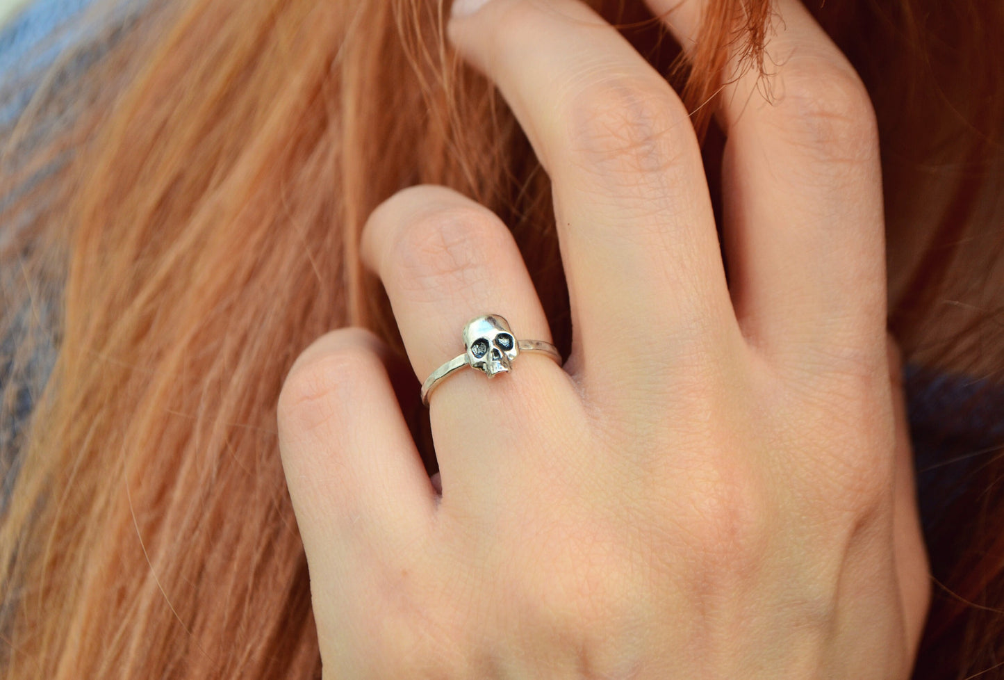 Memento Mori Skull Ring Gothic Ring, Stacking Sterling Silver Goth Punk Jewelry Skeleton Ring Unisex