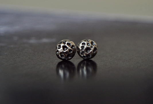 Sterling Silver Full Moon Stud Earrings Space Celestial Minimalist Jewelry Circle Earrings Meteorite