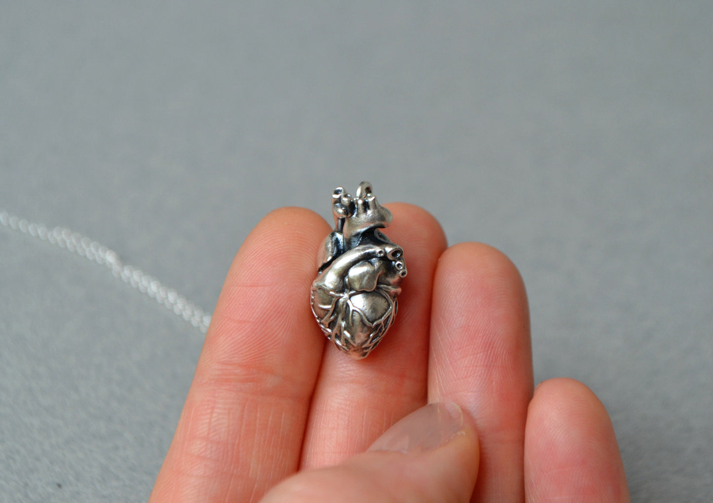 3D Anatomical Heart Necklace in Sterling Silver, Anatomy Necklace, Biology Jewelry, Gothic Necklace Medical Student Nurse Doctor Gift