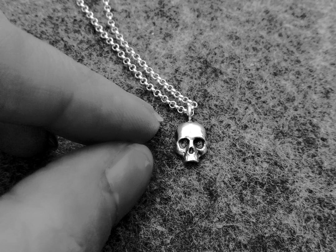 Small Skull Necklace in Sterling Silver Gothic Jewelry For Her Memento Mori