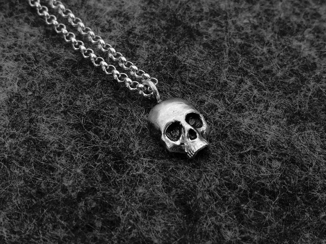 Small Skull Necklace in Sterling Silver Gothic Jewelry For Her Memento Mori