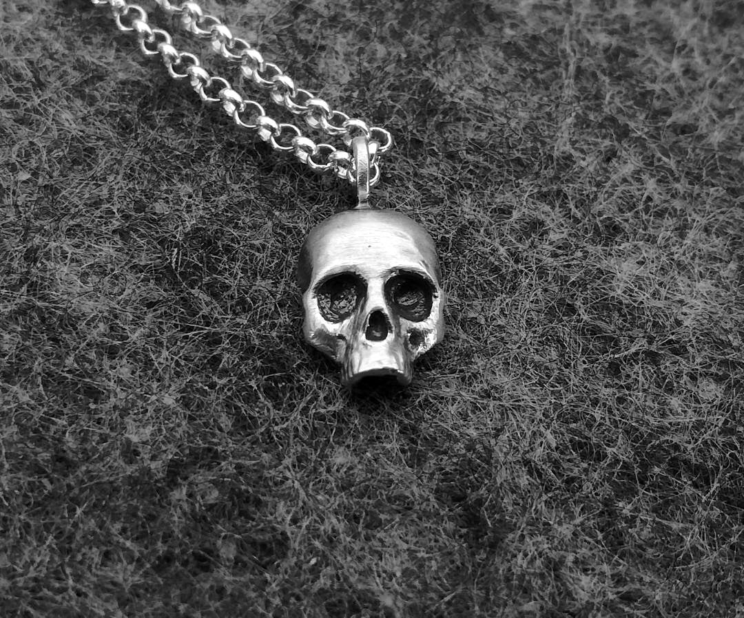 Small Skull Necklace in Sterling Silver Gothic Jewelry For Her Memento Mori