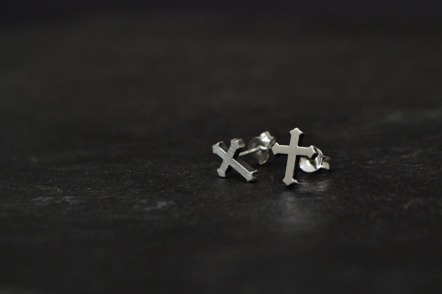 Cross Mens Earrings, Sterling Silver, Gothic Cross Stud Earrings, Minimalist Cross Earrings Christian Jewelry Crucifix