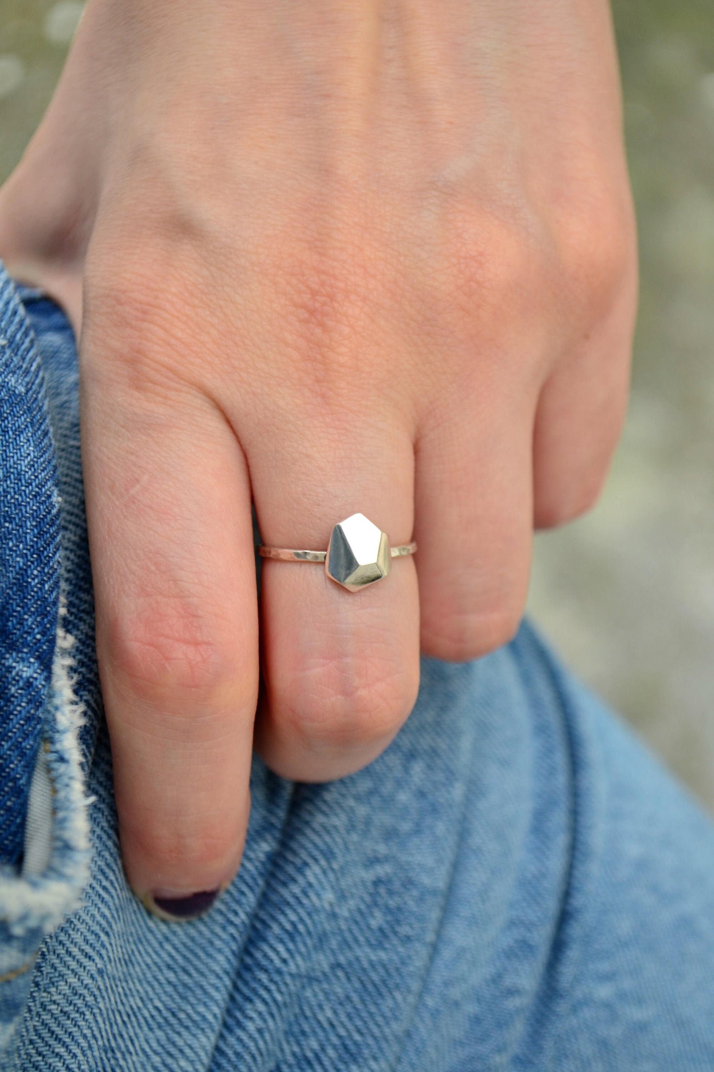 Pyrite Ring Sterling Silver Faceted Nugget Ring Minimalist Ring Asymmetrical Pebble Ring, Geometric Ring, Gift for Girlfriend Her