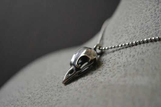 Raven Bird Skull Necklace Gothic Jewelry Gift Sterling Silver Taxidermy Necklace Odin Viking Jewelry