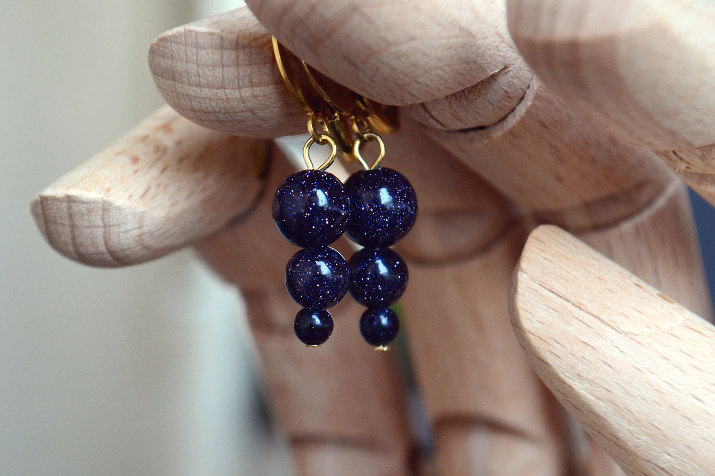 Galaxy Earrings Space Jewelry Blue Goldstone Dangle Earrings Midnight Sky Stars Earrings Constellation Gold Stainless Steel Earrings