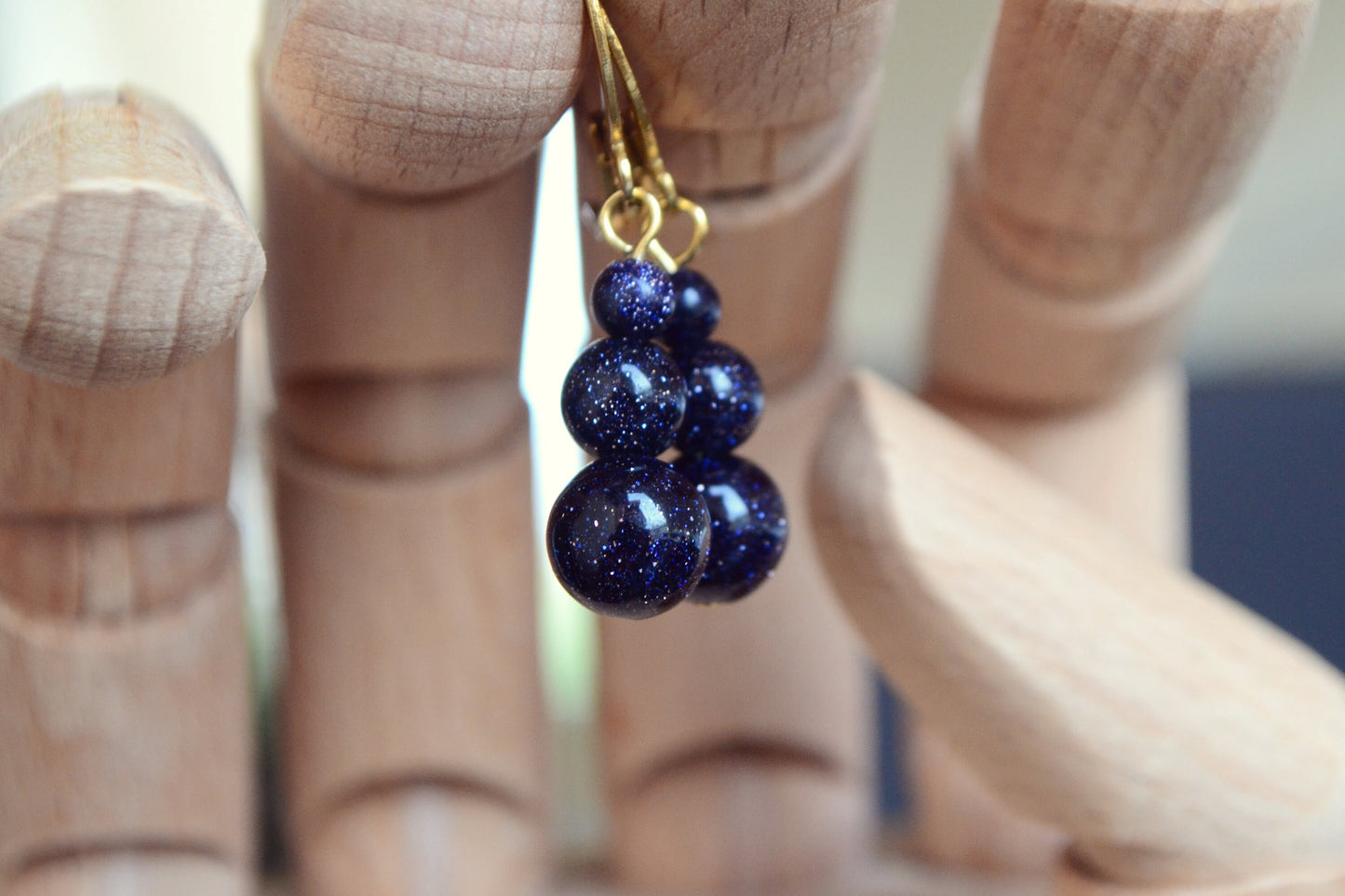 Galaxy Earrings Space Jewelry Blue Goldstone Dangle Earrings Midnight Sky Stars Earrings Constellation Gold Stainless Steel Earrings