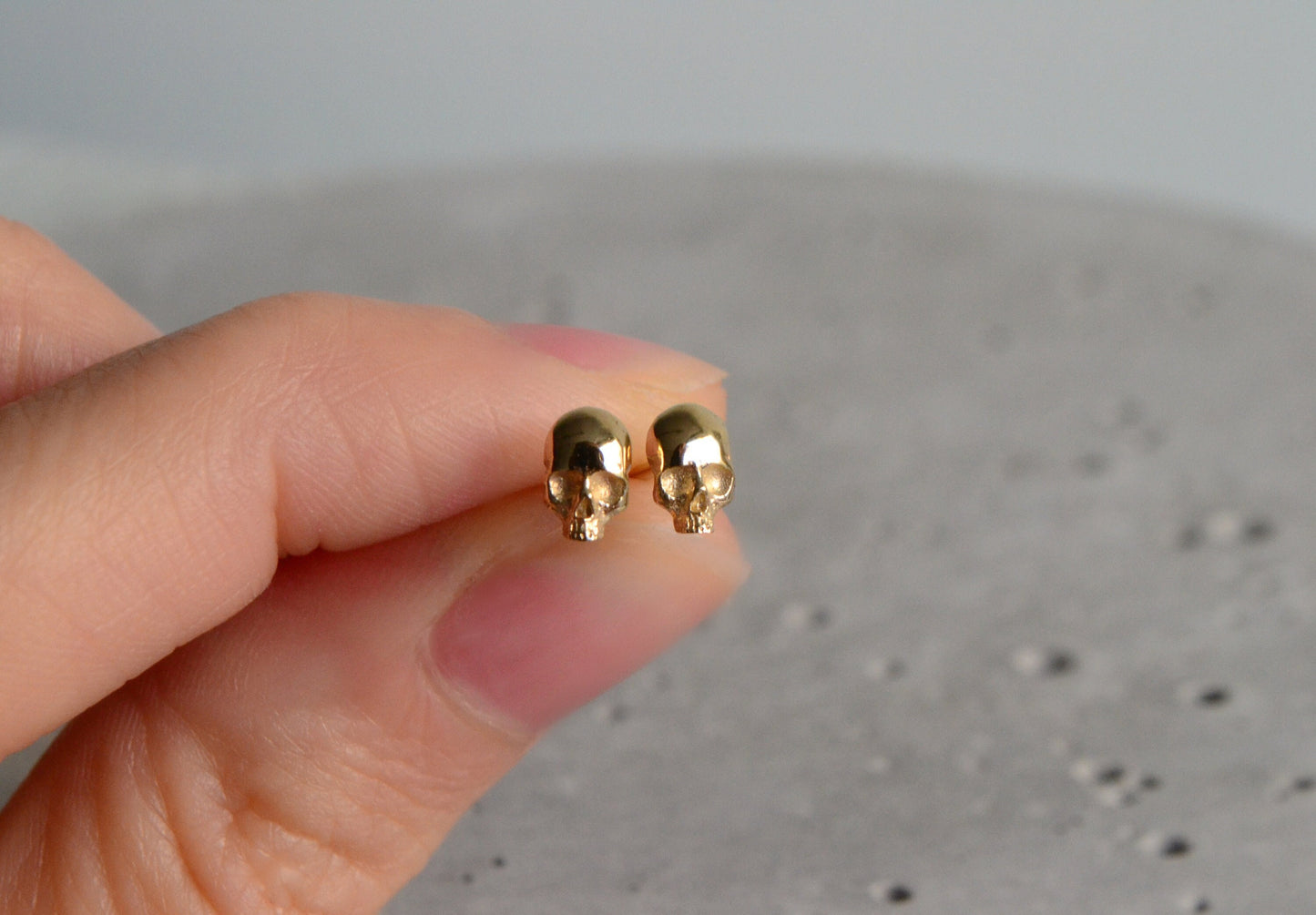 skull earrings 14k solid gold tiny fine wedding jewelry