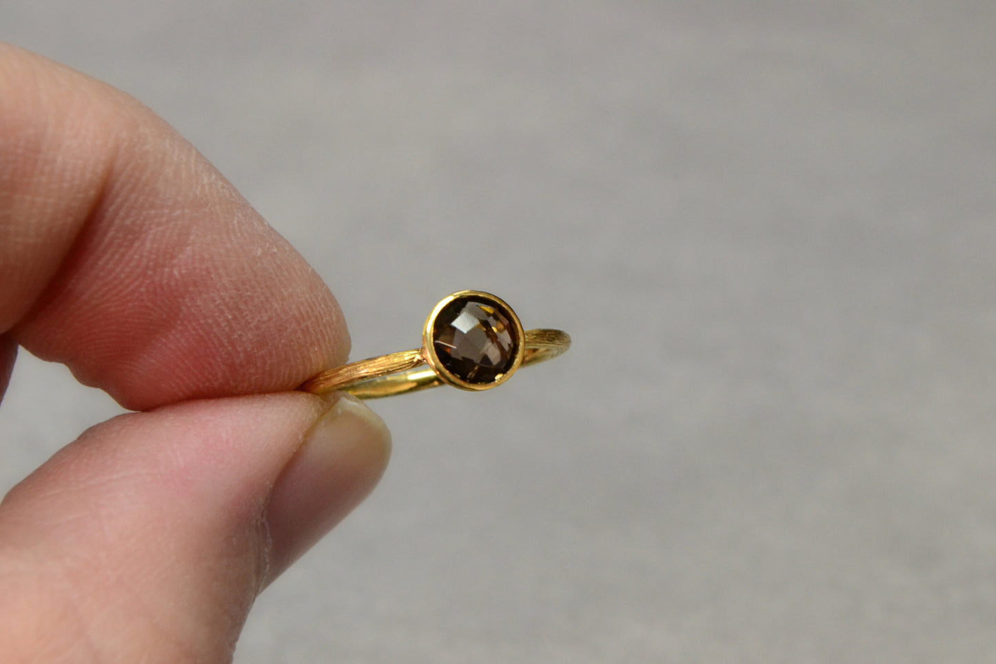 Smoky Quartz 14k Gold Ring, Healing Stackable Ring, Round Natural Stone Promise Ring, Engagement Ring, Anniversary Gift For Wife