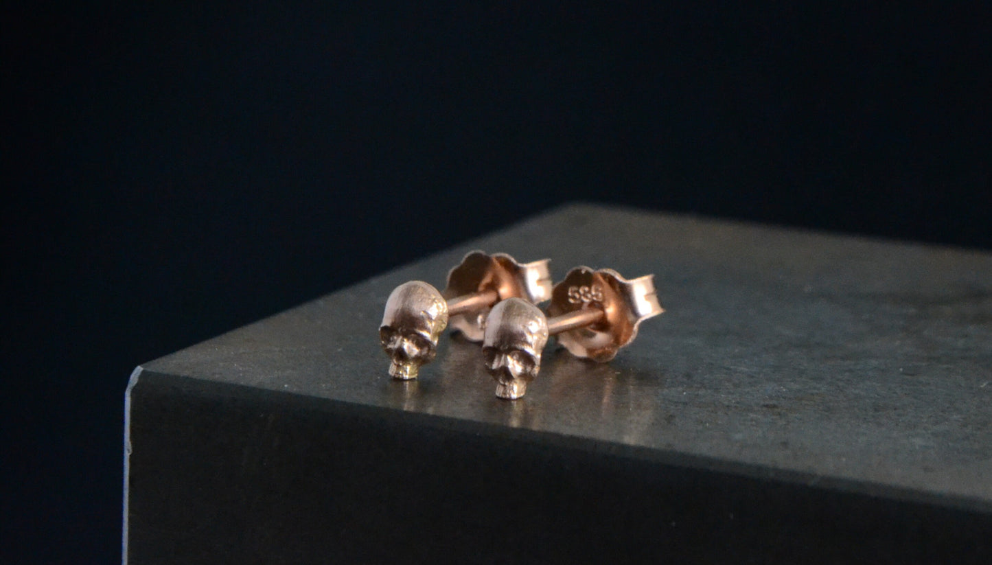 Skull Earrings Studs 14k Rose Gold Wedding Earrings