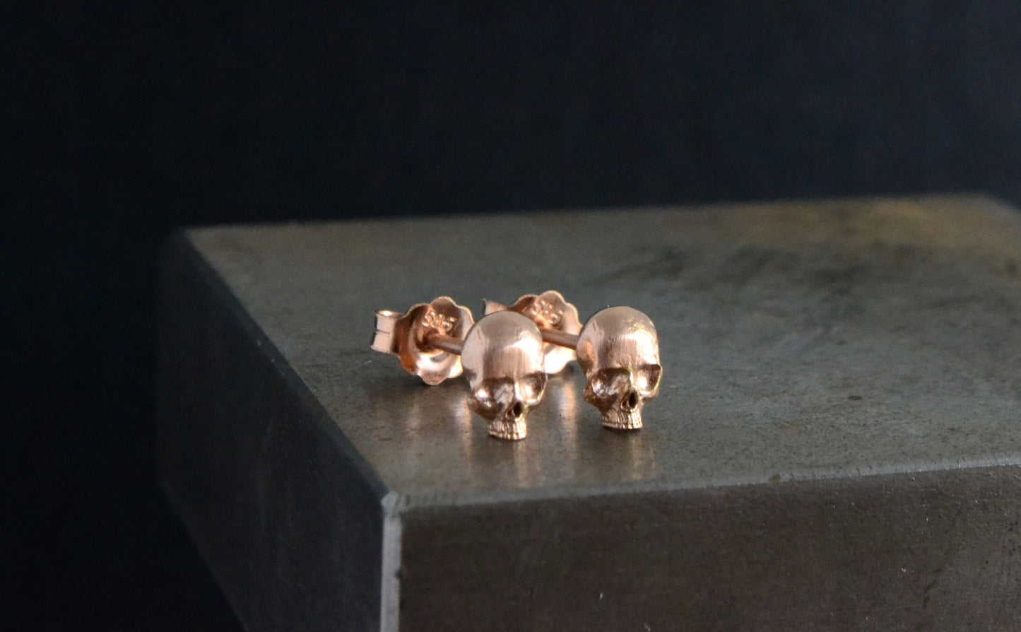 Skull Earrings Studs 14k Rose Gold Wedding Earrings