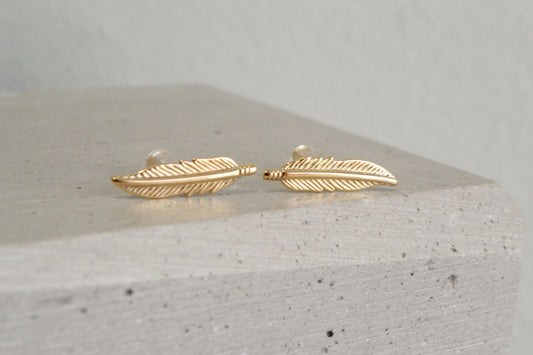 14k Gold Feather Earrings Bohemian Wedding Jewelry