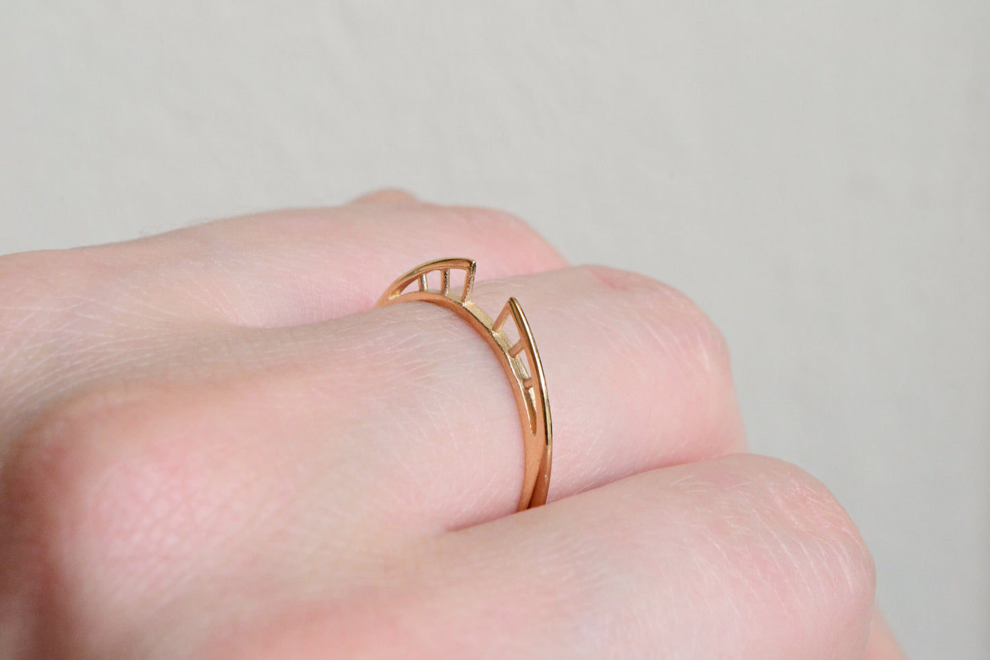 14k Gold Modern Minimalist Ring Wedding Band Architectural Geometric Jewelry