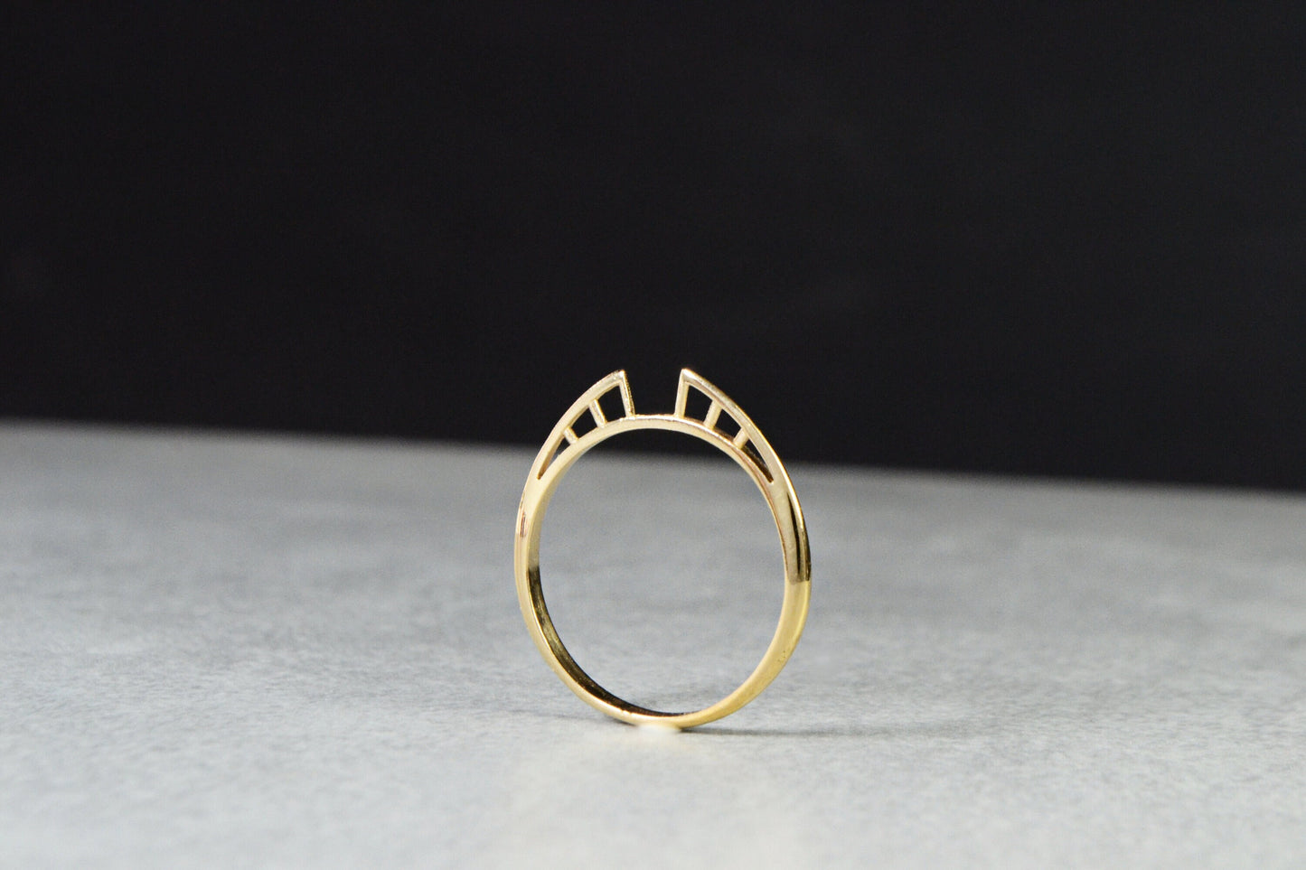 14k Gold Modern Minimalist Ring Wedding Band Architectural Geometric Jewelry