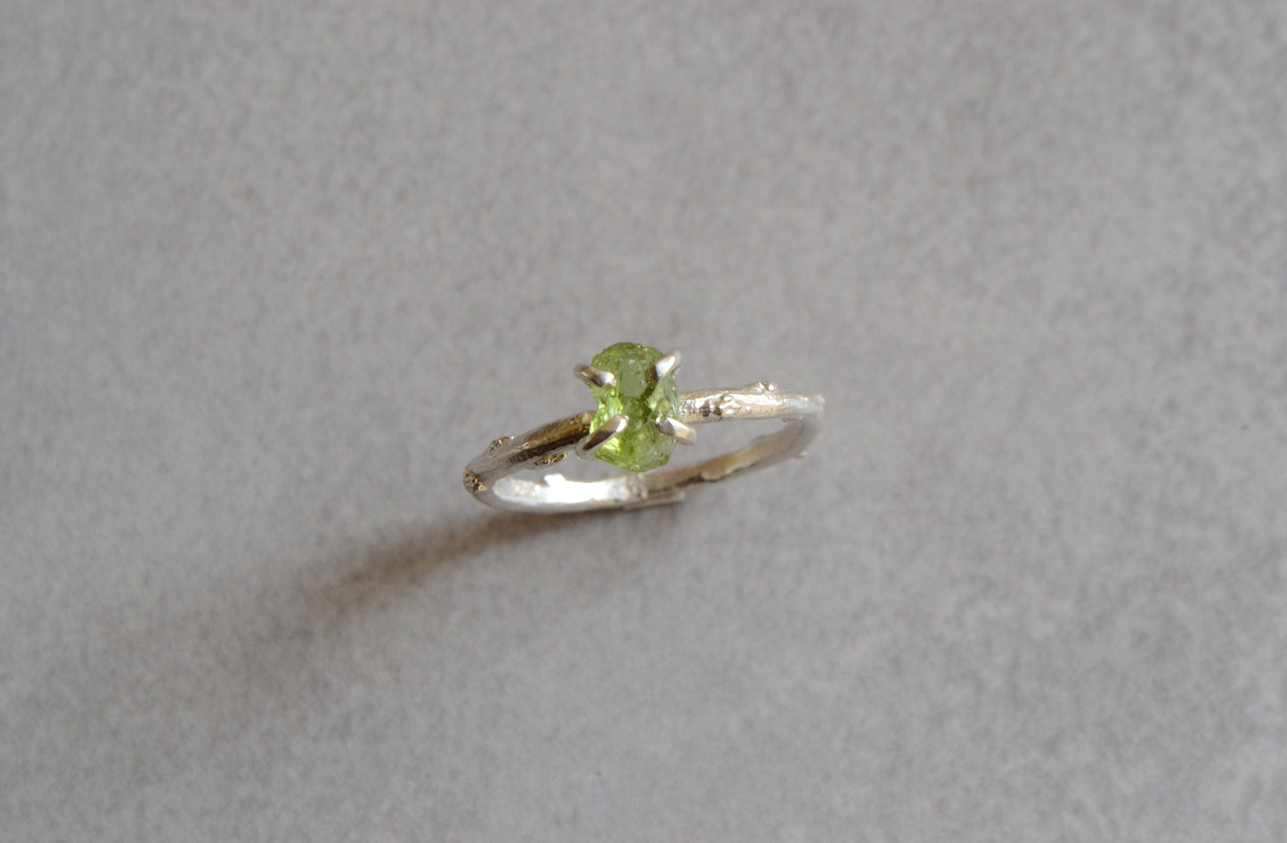 Raw Peridot Twig Ring Branch Engagement Ring Sterling Silver Green Stone Ring