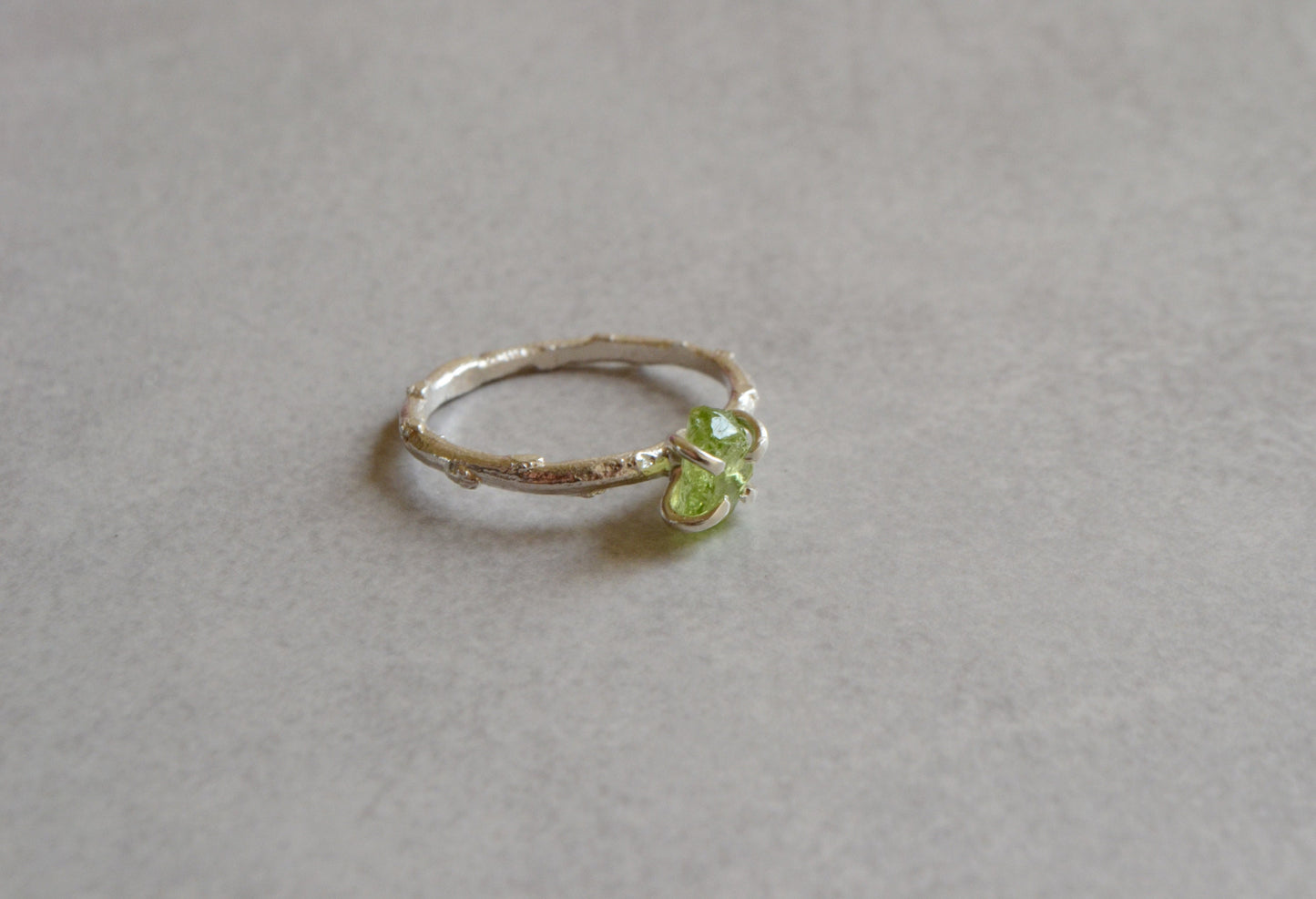 Raw Peridot Twig Ring Branch Engagement Ring Sterling Silver Green Stone Ring