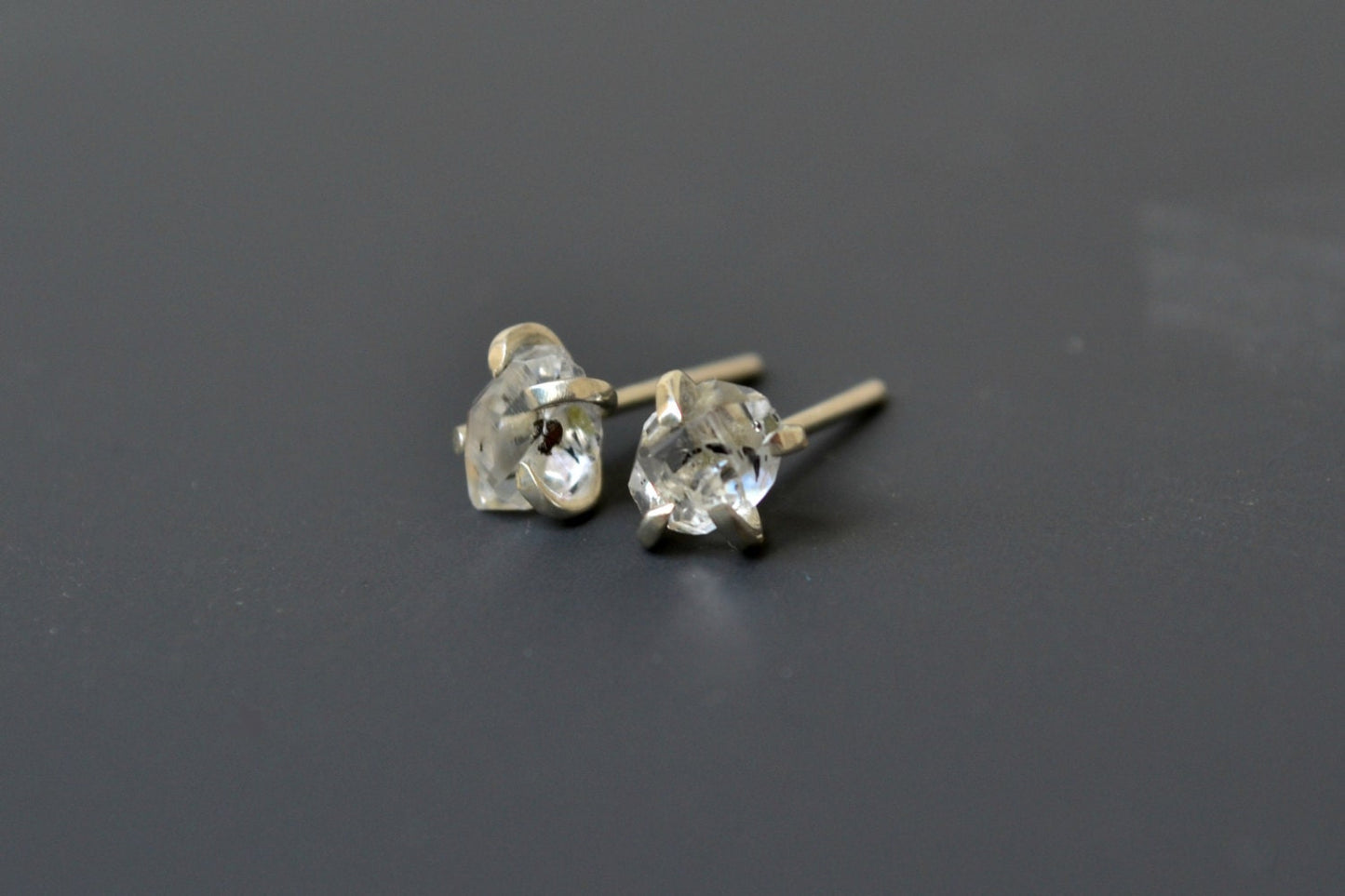 Sterling Silver Raw Herkimer Diamonds Stud Earrings, Minimalist Modern Everyday Post Earrings, Dainty Crystal Earring Studs Wedding Jewelry