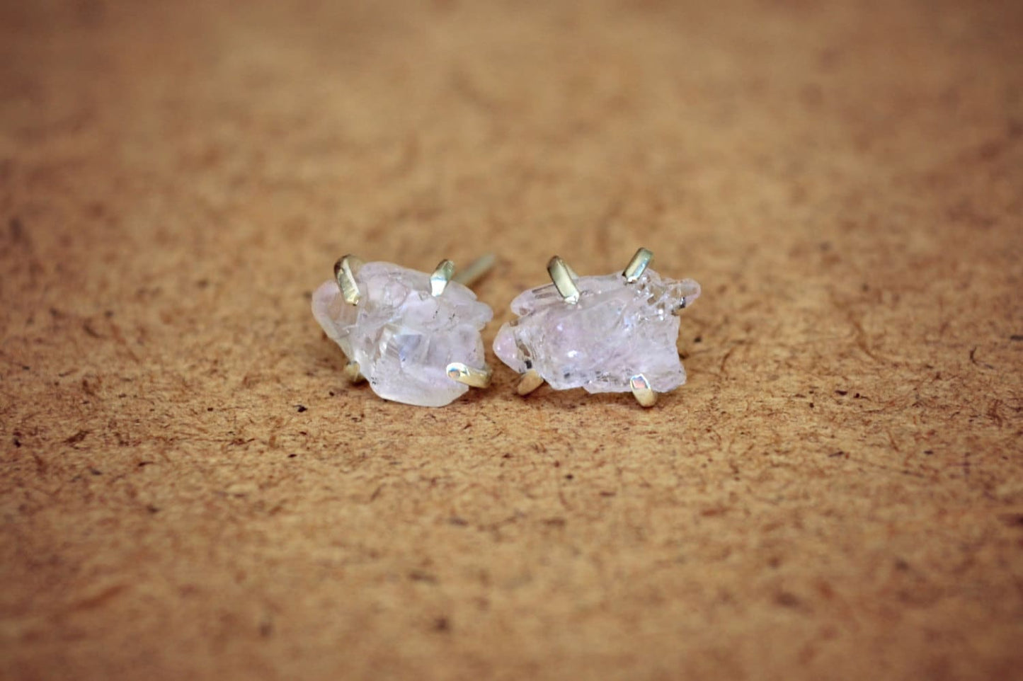 Raw Rose Quartz Stud Earrings Sterling Silver Pink Rough Stone Post Crystal Earrings