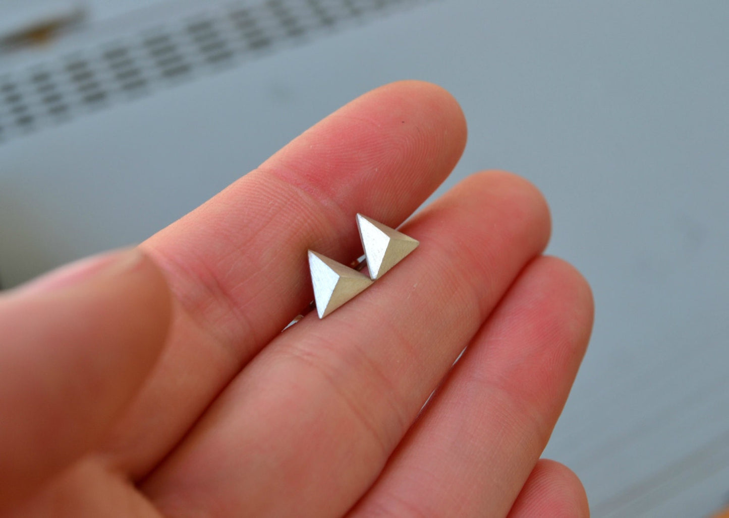 Mens Pyramid Stud Earrings Sterling Silver,Triangle Earring Faceted Studs, Silver Pyramid Earrings, Mens Jewelry,Triangle Pyramid Jewelry