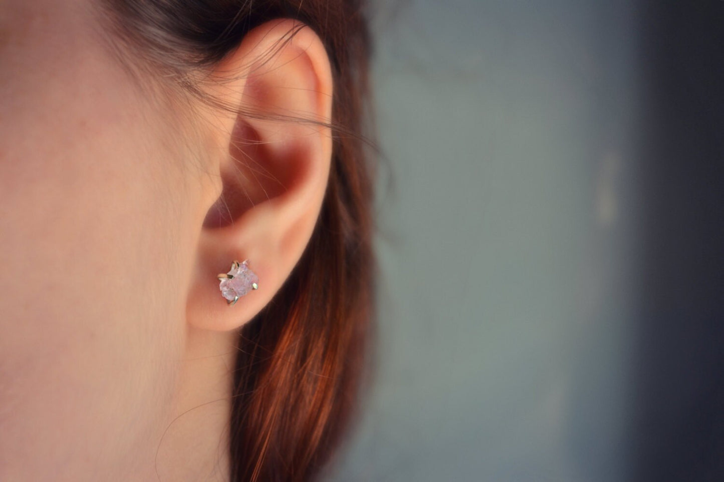 Raw Rose Quartz Stud Earrings Sterling Silver Pink Rough Stone Post Crystal Earrings