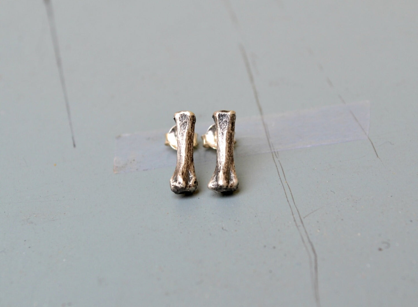 Gothic Earring Studs Wiccan Sterling Silver Bone Rustic Mens Stud Earrings Creepy Wicca Pagan Gothic Jewelry