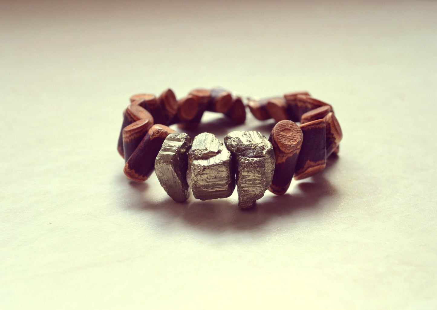 Chunky Raw Pyrite Bracelet, Natural Guava Wood Bracelet,Tribal Bracelet, Statement Bracelet, Wood Jewelry, Pyrite Jewelry