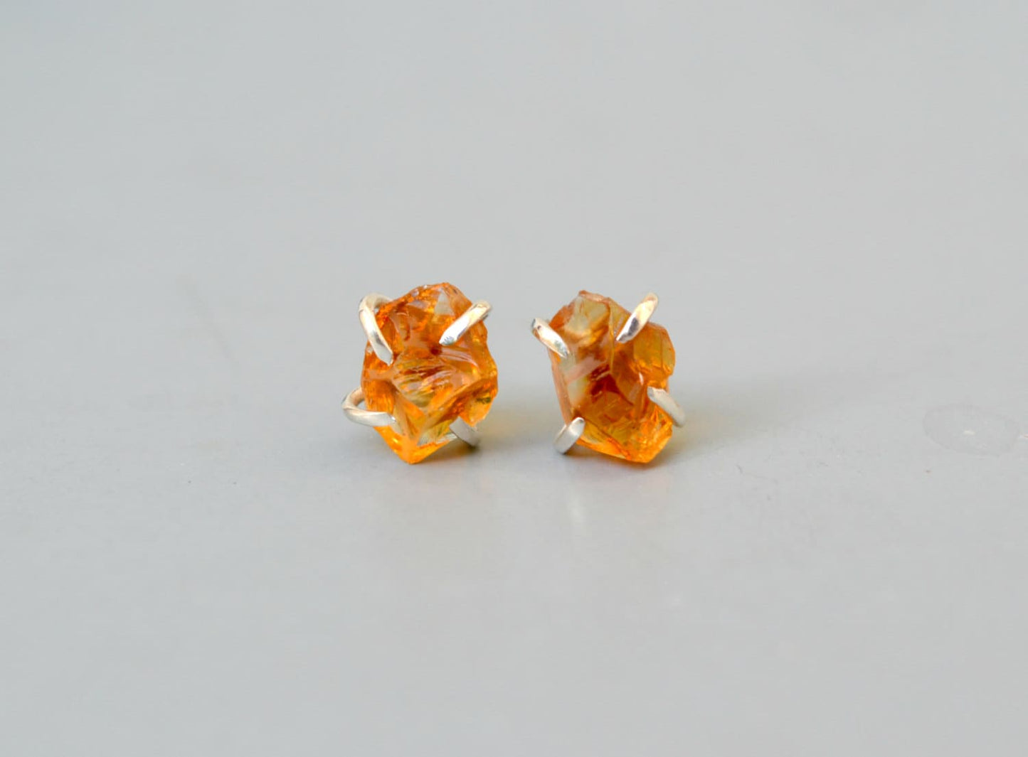 Raw Citrine Crystal Earrings Studs Sterling Silver Natural Stone Yellow Rough Citrine Studs Crystal Jewelry