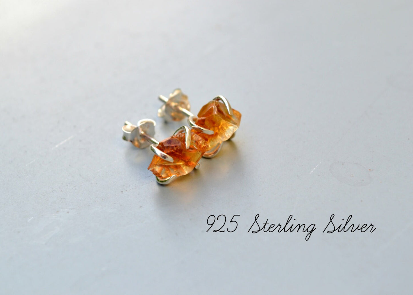 Raw Citrine Crystal Earrings Studs Sterling Silver Natural Stone Yellow Rough Citrine Studs Crystal Jewelry