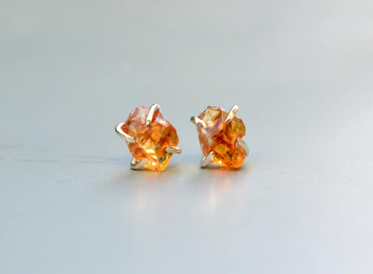 Raw Citrine Crystal Earrings Studs Sterling Silver Natural Stone Yellow Rough Citrine Studs Crystal Jewelry