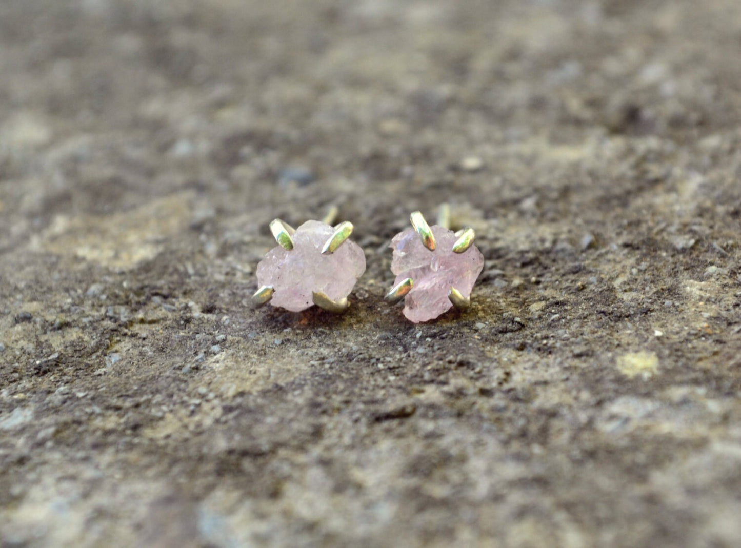 Raw Rose Quartz Stud Earrings Sterling Silver Pink Rough Stone Post Crystal Earrings