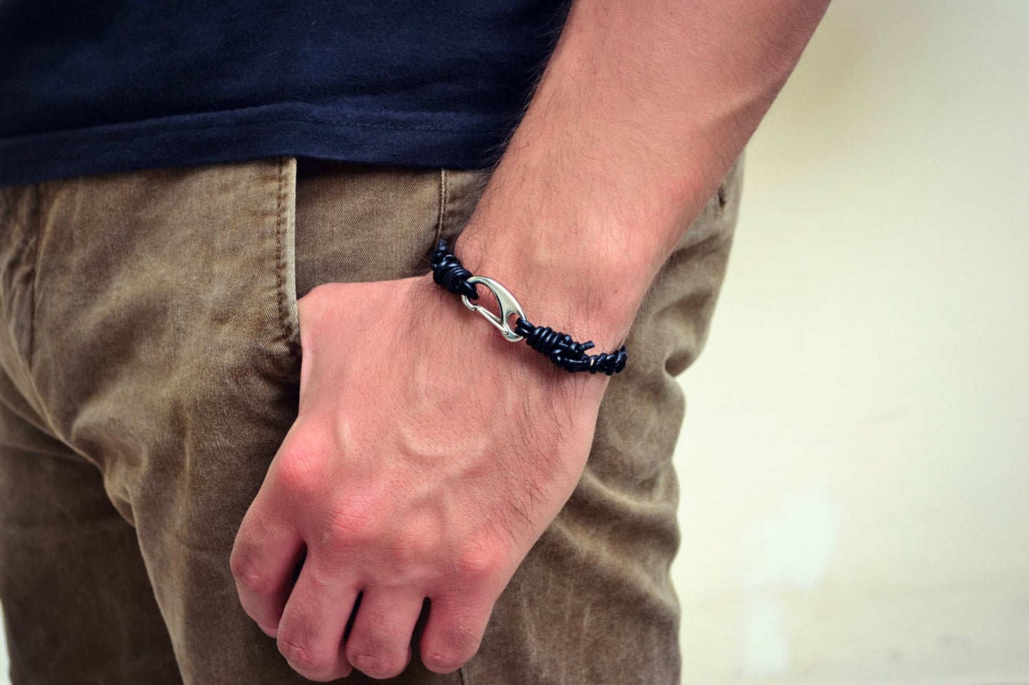 Mens Bracelet, Braided Black Leather Bracelet, Stainless Steel Silver Clasp Bracelet, Mens Leather Bracelet, Mens Jewelry, Braided Bracelet