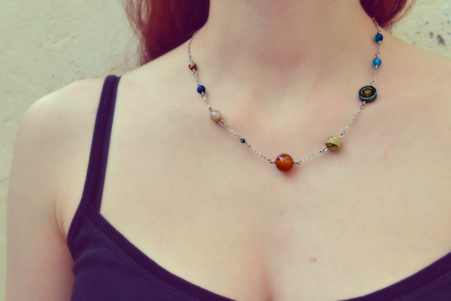 Planets Necklace, Solar System Necklace, Space Jewelry, Galaxy Necklace, Stainless Steel Chain Necklace Gemstones Geek Astronomy Astrology