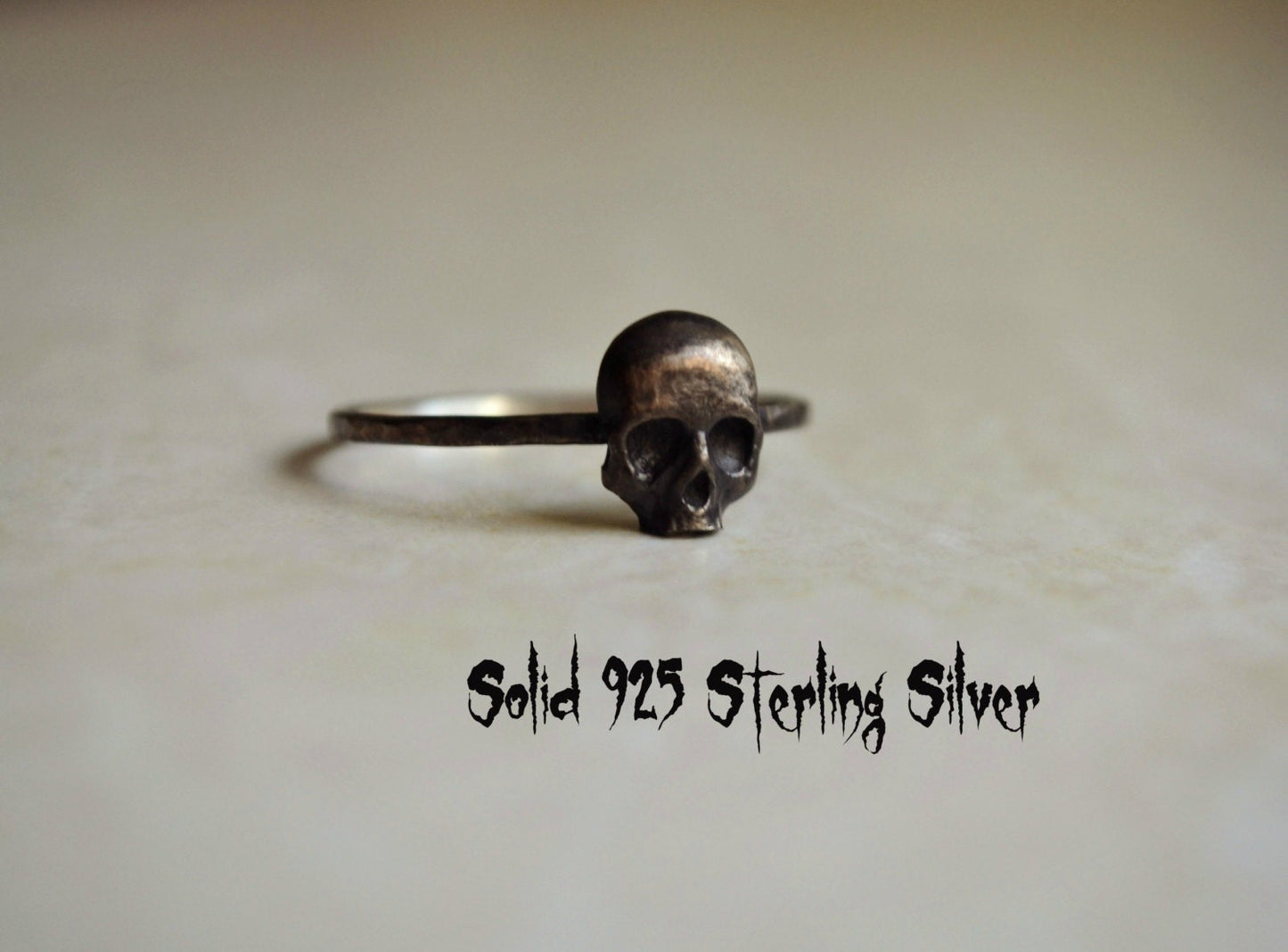 Gothic Skull Ring, Stacking Sterling Silver Goth Punk Jewelry Skeleton Ring Unisex Mens Ring ''Memento Mori''