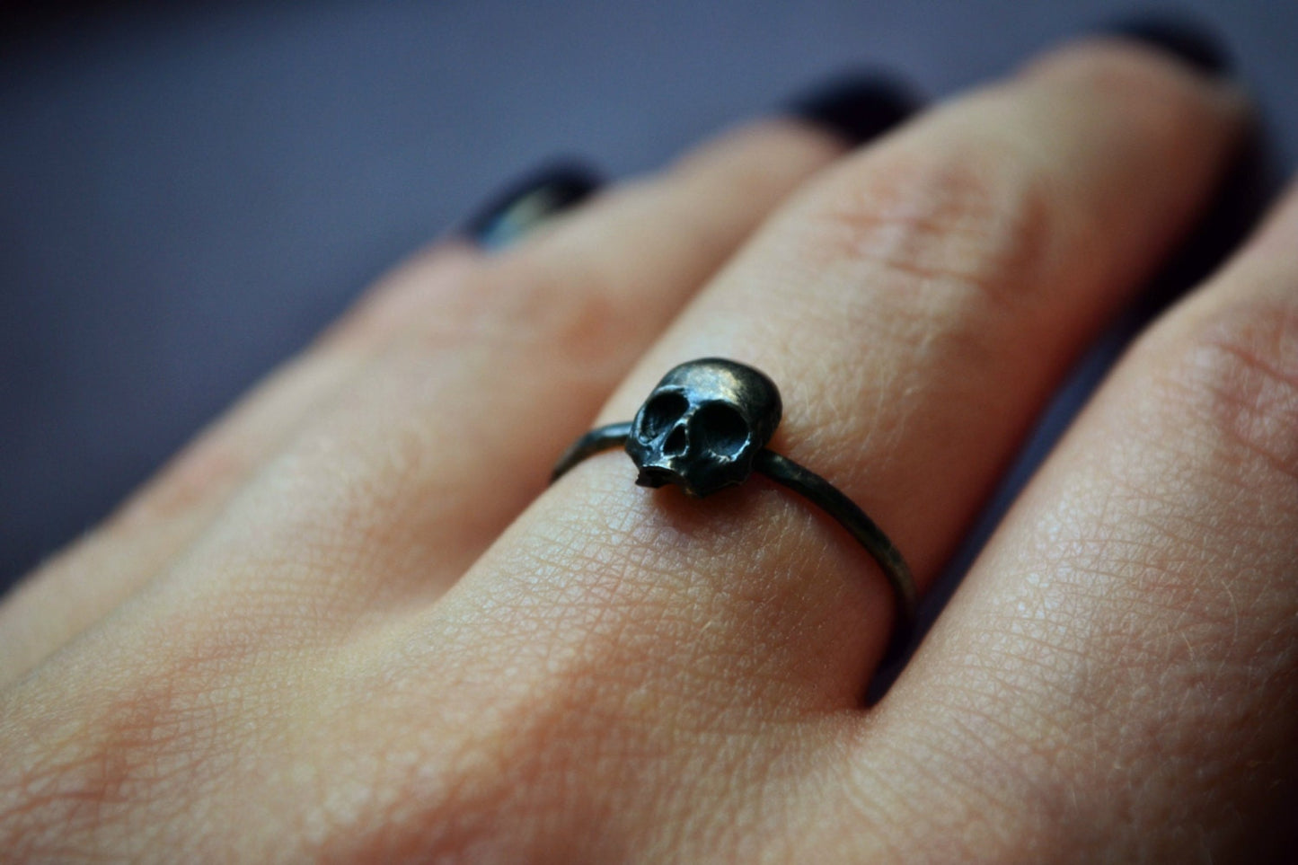 Gothic Skull Ring, Stacking Sterling Silver Goth Punk Jewelry Skeleton Ring Unisex Mens Ring ''Memento Mori''