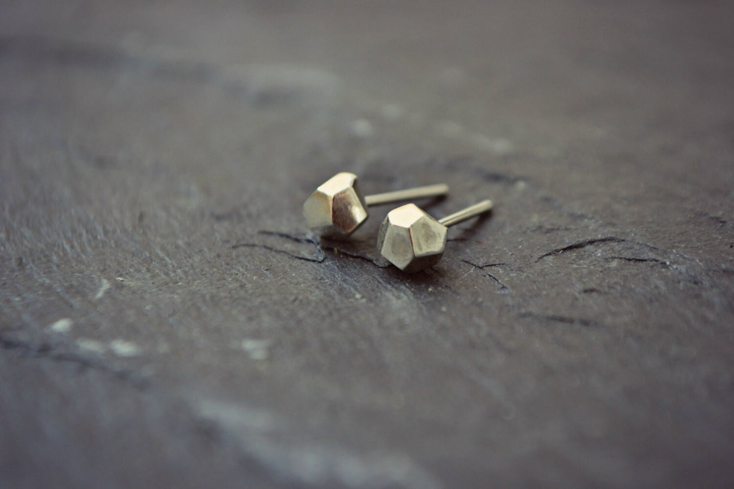 Faceted Sterling Silver Pyrite Earrings Geo Stud Mens Earrings Posts Minimalist Earrings