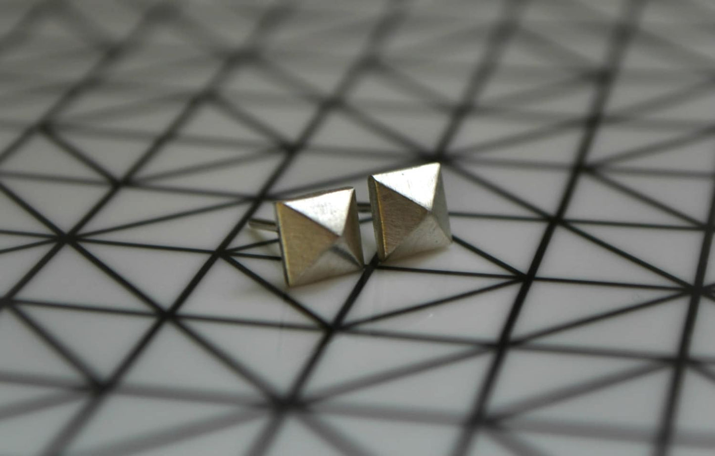 Silver Pyramid Stud Mens Earrings Sterling Silver Small Silver Punk Gothic Earrings Studs Geometric Minimalist Modern Jewelry