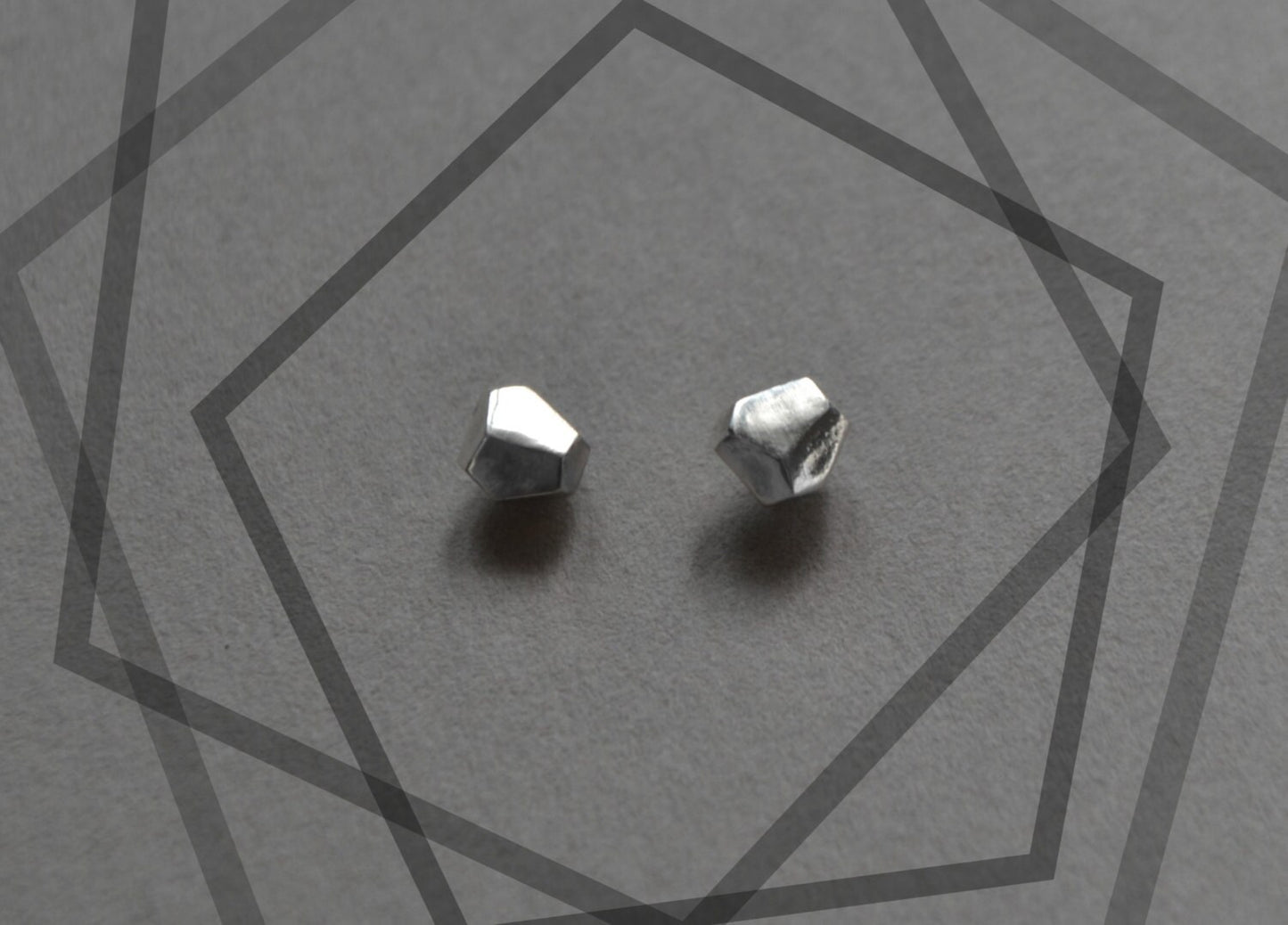 Sterling Silver Stud Earrings Geometric Minimal Earrings Faceted Geo Earrings Pyrite Small Stud Earrings Modern Jewelry