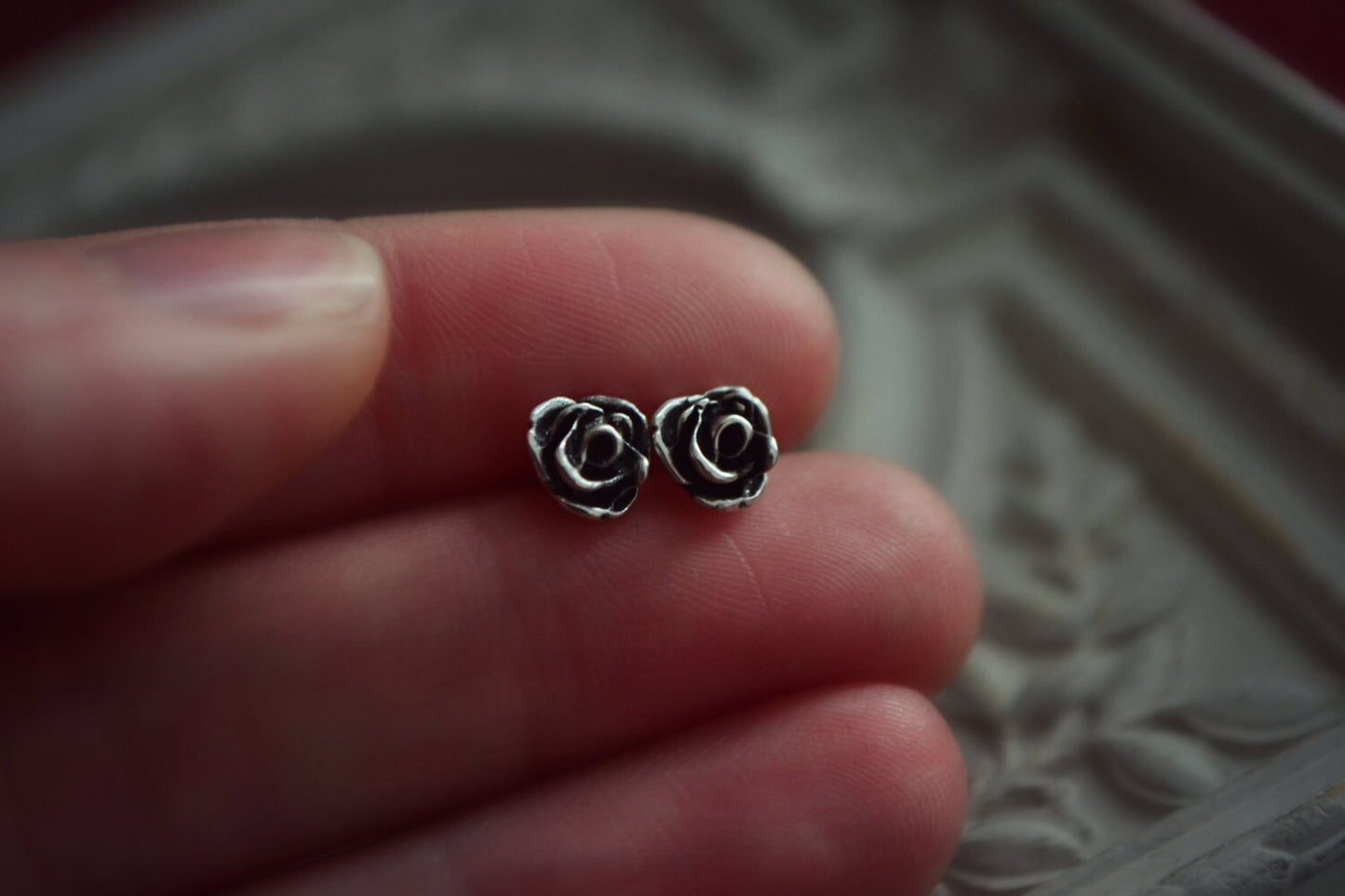 Gothic Rose Earrings Sterling Silver Gothic Jewelry Rose Post Silver Stud Earrings Bridesmaid Rosebud Earrings Mother's day Gift for Mom