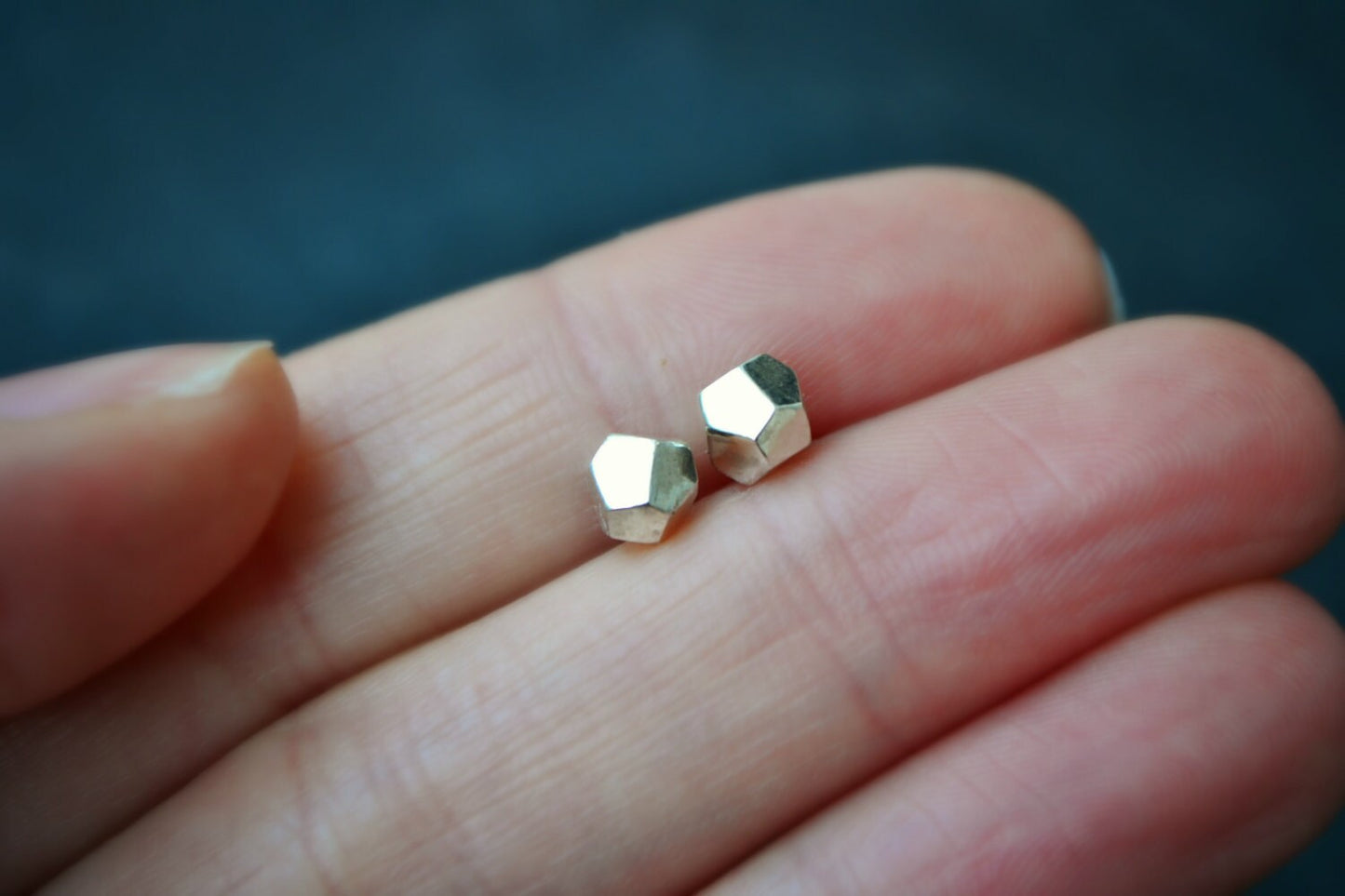 Faceted Sterling Silver Pyrite Earrings Geo Stud Mens Earrings Posts Minimalist Earrings