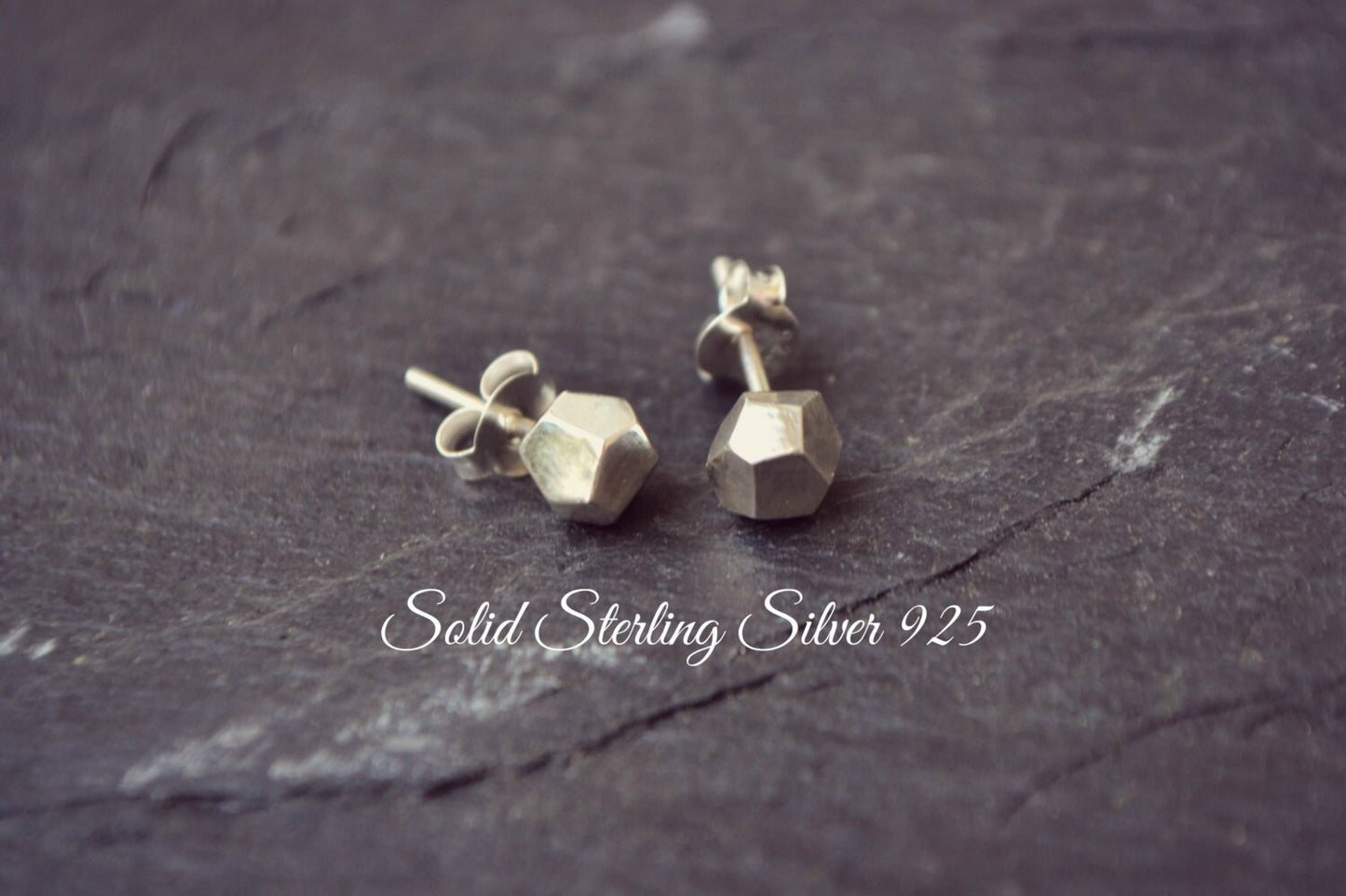 Faceted Sterling Silver Pyrite Earrings Geo Stud Mens Earrings Posts Minimalist Earrings