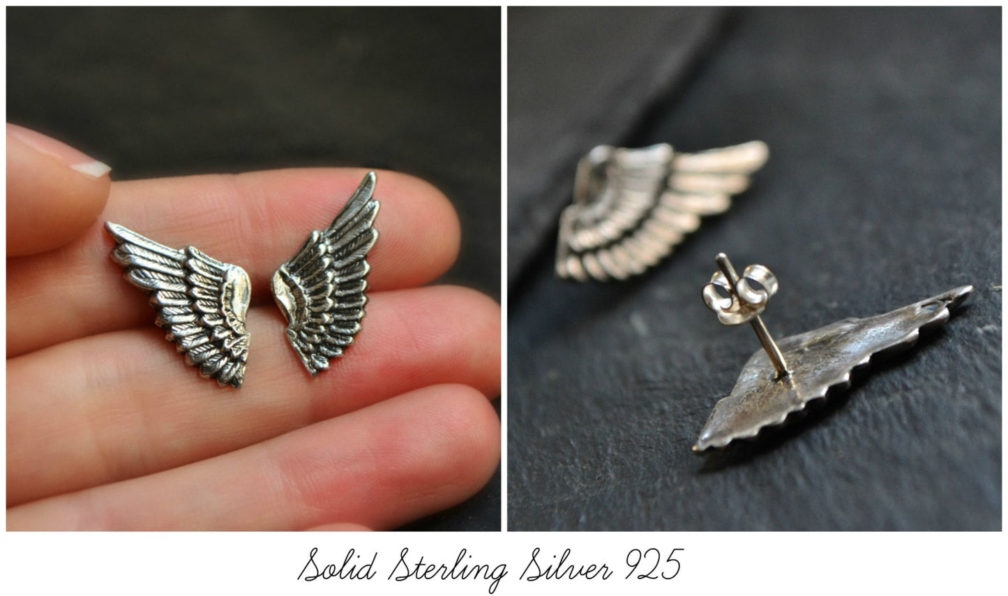 Steampunk Angel Wing Earrings Sterling Silver Gothic Earrings Statement Wing Stud Flight of Icarus Mythology Ancient Greek Jewelry