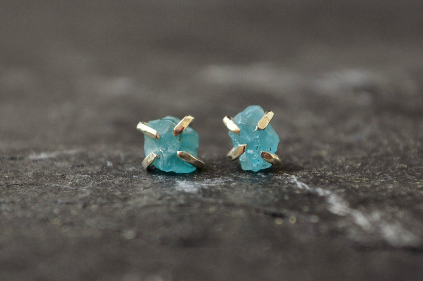 Raw Apatite Crystal Stud Earrings Rough Stone Sterling Silver Post Crystal Earrings Turquoise Aqua Blue Summer Earrings