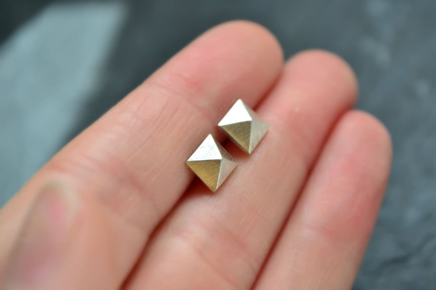 Silver Pyramid Stud Mens Earrings Sterling Silver Small Silver Punk Gothic Earrings Studs Geometric Minimalist Modern Jewelry