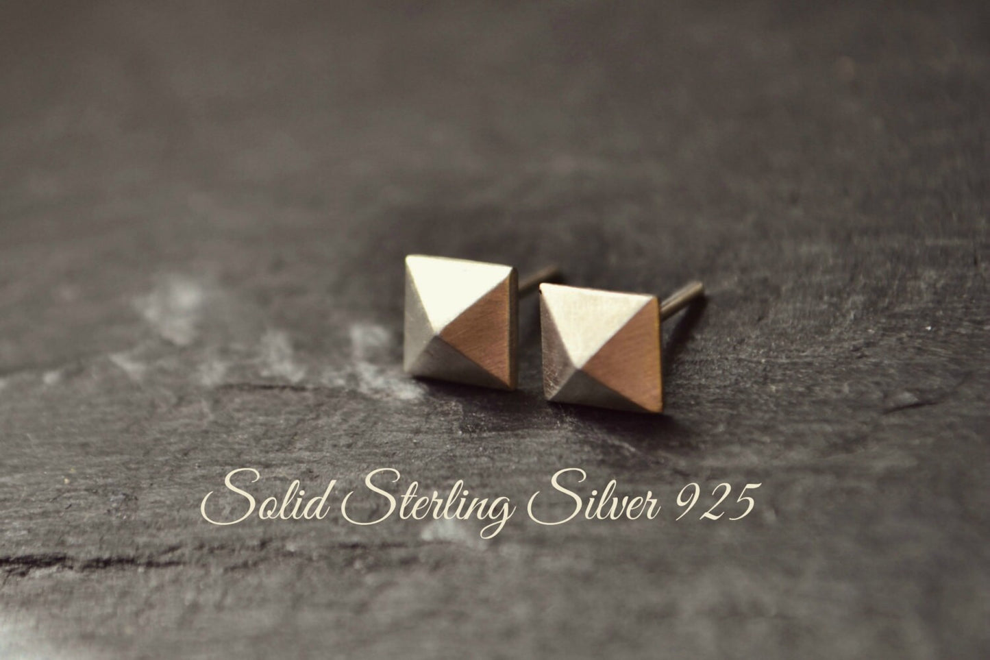 Silver Pyramid Stud Mens Earrings Sterling Silver Small Silver Punk Gothic Earrings Studs Geometric Minimalist Modern Jewelry