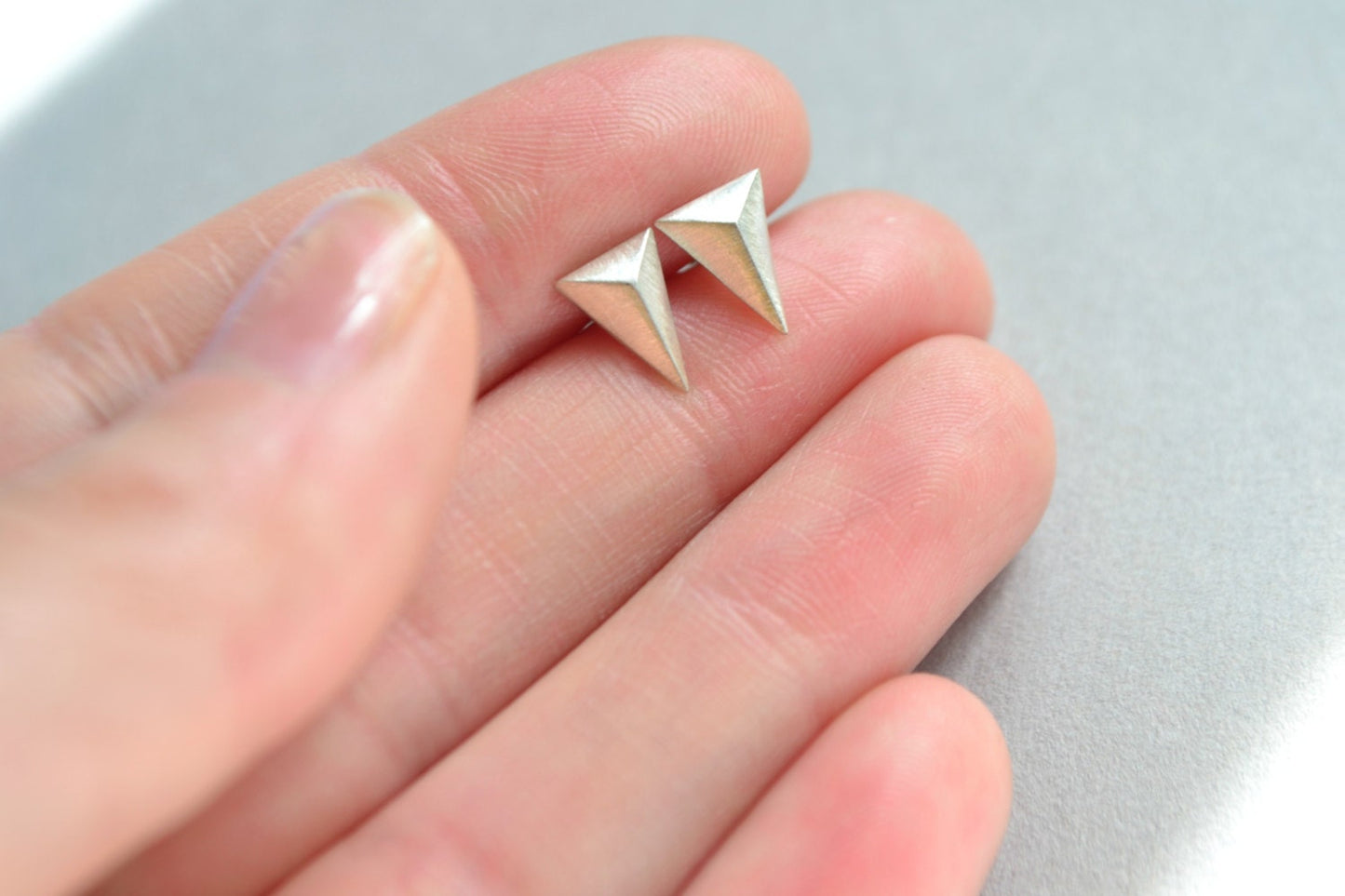 Sterling Silver Spike Stud Earrings, Mens Earrings, Pyramid Earrings, Triangle Earring, Edgy Stud Earrings, Tribal Minimal Earrings